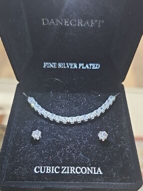 Danecraft Silver-Plated Cubic Zirconia Necklace & Stud Earrings - Silver